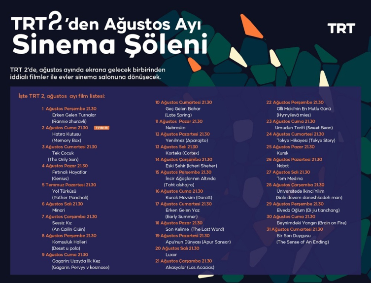 TRT 2'den Ağustos ayında her akşam farklı film